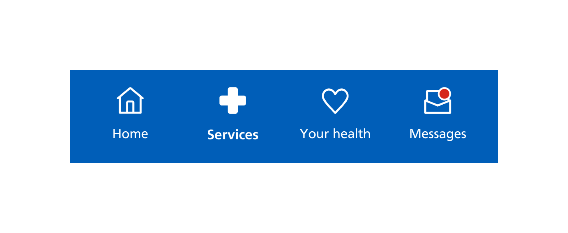 The bottom navigation menu with a red badge on the messages item to indicate unread messages.