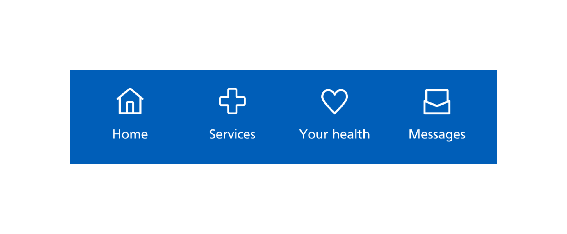The bottom navigation menu. It contains four icons with text labels: Home, Services, Your health and Messages.